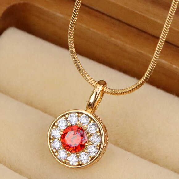"Round Red Center Pendant with Crystal Halo in Rose Gold, XPPT1592 - Picture 1 of 12